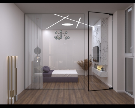 Скляна Loft ПЕРЕГОРОДКА Kuma двері розпашні до стелі (з доводчиком)