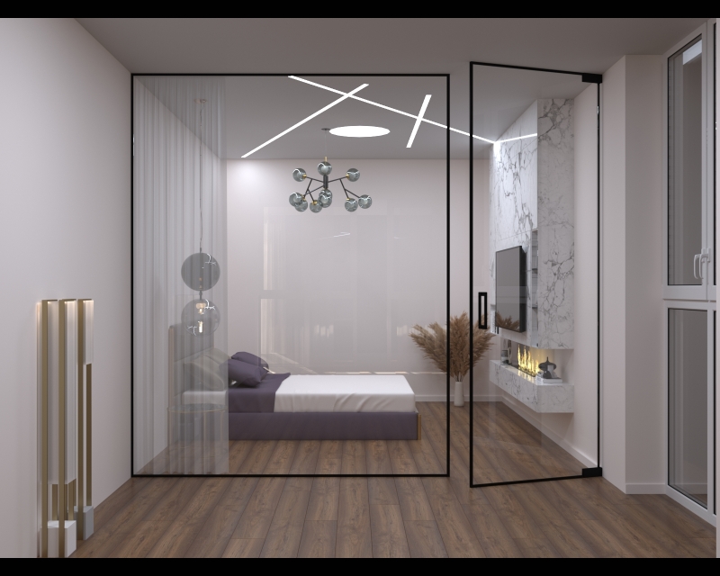 Скляна Loft ПЕРЕГОРОДКА Kuma двері розпашні до стелі (з доводчиком)