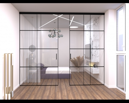 Скляна Loft ПЕРЕГОРОДКА Thuban розсувна двоє дверей