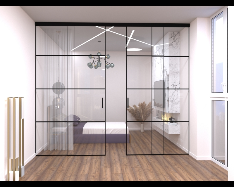 Скляна Loft ПЕРЕГОРОДКА Thuban розсувна двоє дверей