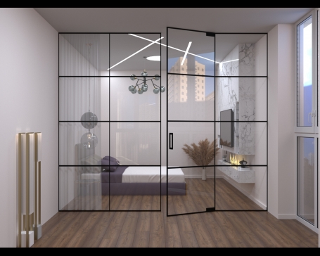 Скляна Loft ПЕРЕГОРОДКА Kunan двері розпашні до стелі (з доводчиком)