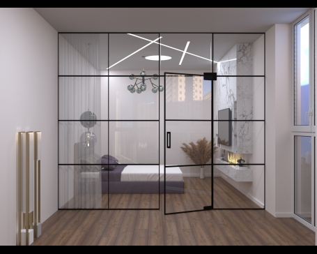 Скляна Loft ПЕРЕГОРОДКА Kuma двері розпашні до стелі (з доводчиком)