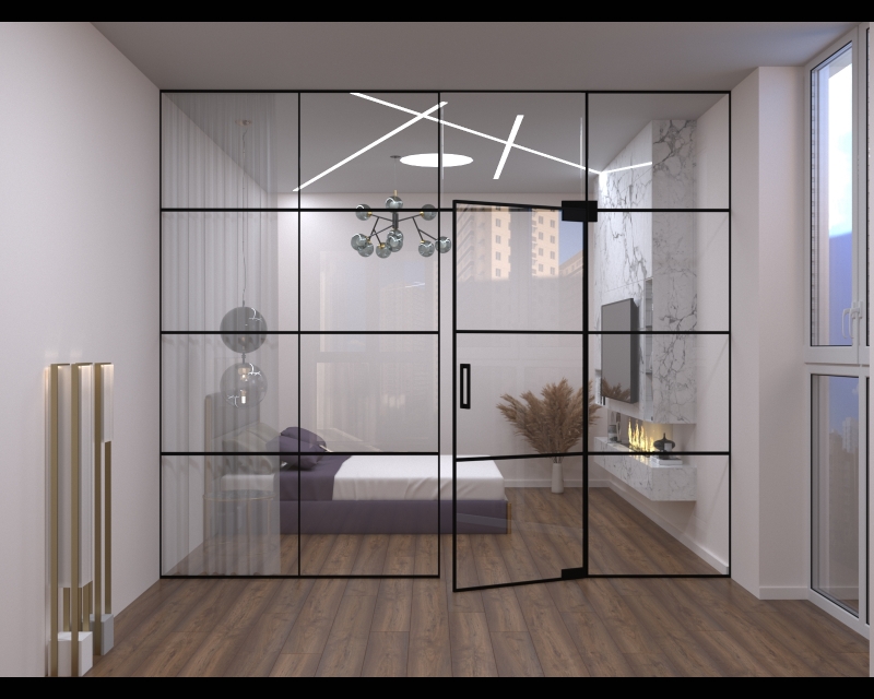 Скляна Loft ПЕРЕГОРОДКА til двері розпашні з фрамугою