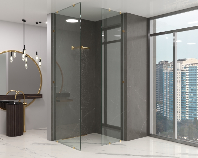 Скляна душова перегородка CORNER GOLD на дві стінки Скляна душова перегородка CORNER GOLD на дві стінки