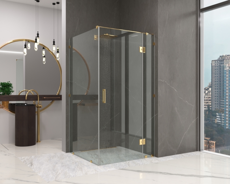 Душова кабіна кутова SENSETIVE GOLD в золотій фурнітурі